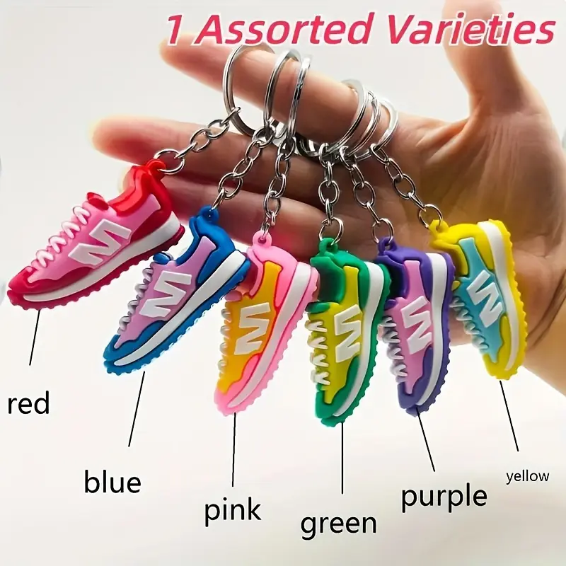 6-Pack Mini Sneaker Keychains in Random Colors, Casual 3D Silicone Charms for Bags, Car Keys, and Sneaker Enthusiasts, Multipack
