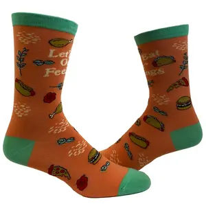 Women's Let's Eat Our Feelings Socks Funny Snacks Junk Food Hot Dog Pizza Cheeseburger Footwear Funny Graphic Socks Comfortable Fitted Spandex Cotton