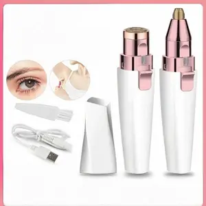 2-in-1 Women's Eyebrow and Facial Hair Removal Device, 2 in 1 Facial & Eyebrow Hair Trimmer, Electric Lip Facial Body Hairs Removal Tool with LED Light for Eye Brow, Lips & Fac