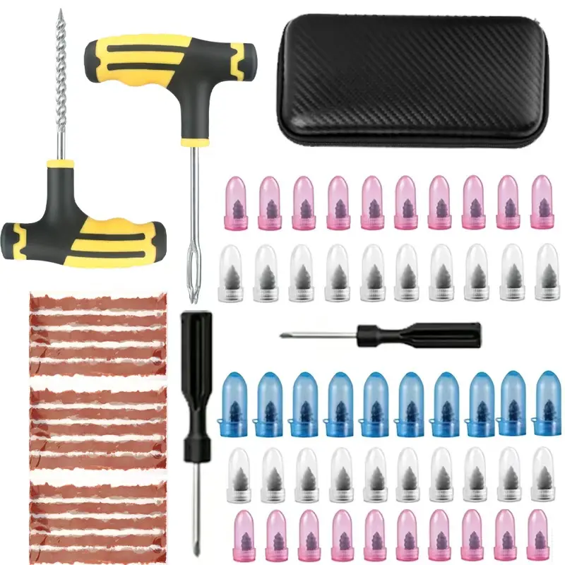 Professional Tire Repair Kit - Heavy Duty Tire Plug Kit With Rubber Nail,T-handle insertion tool,patches,for Flat Tire & Puncture Repair on Cars, Trucks, SUVs, ATVs, UTVs, RVs & Motorcycles