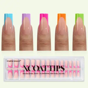 BTArtboxnails XCOATTIPS Press on Nails - 150pcs Brighter pastel Long Square or Almond or Coffin French Tips, Brighter pastel Soft Gel False Nail, Soak Off Acrylic Fake Nails Extensions