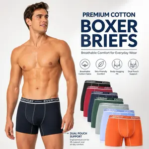 3/7 Counts, Men's Cotton Dual Pouch Everyday Boxer Briefs, Regular Fit Casual Comfy Breathable Bulge Enhancing Shorts for Daily Menswear, Men's Underwear for All Seasons Sport Athletic men's intimates Activewear