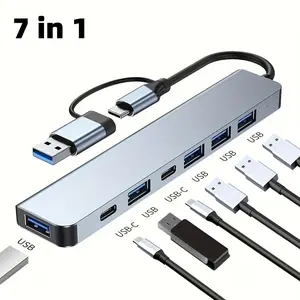7-In-1 USB C Multiport Adapter Hub, 7 Port USB 3.0 Docking Station, Multifunctional Type-C Expander for MacBook Pro Air & Windows Laptops, Compact Design, USB Ports