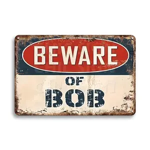 Vintage Style Metal Wall Sign - 1 Count Beware Of BOB Rectangle Design Signage, Funny Home Decor Art, Vintage Garage Signs for Home Use