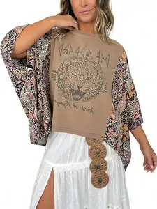 Womens Boho Batwing Sleeve Graphic Top Loose Fit Ethnic Print Festival Blouse Casual Fall Western Outfit