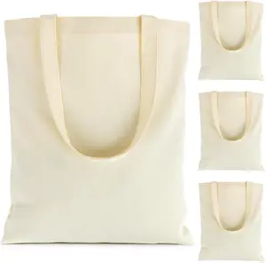 Canvas Tote Bag - 4 PCS Cotton Canvas Reusable Grocery Shopping Blank Tote Bag with Handles for Crafts