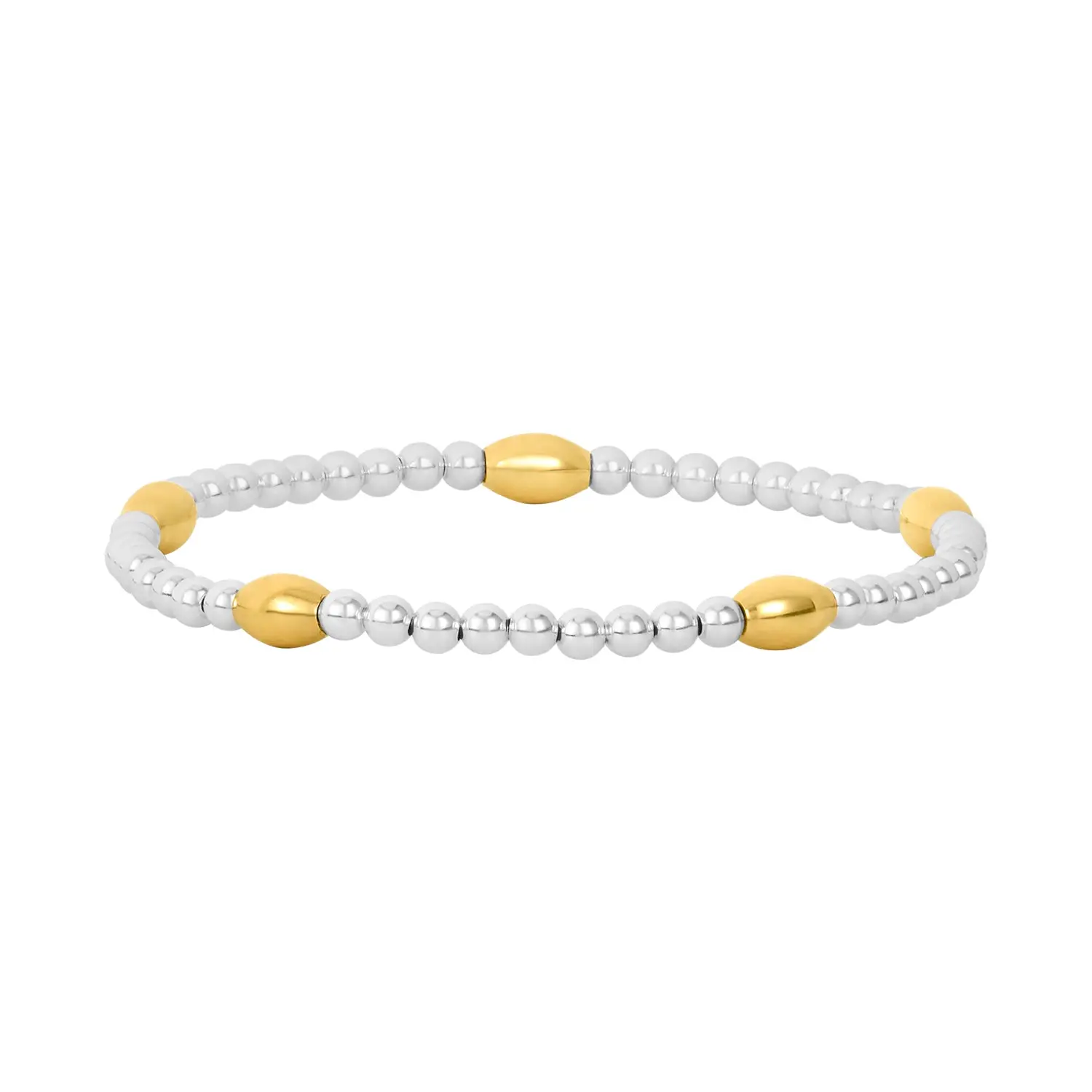 3MM Sterling Silver Bracelet with Yellow Gold Orzo Pattern