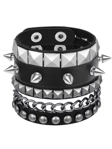 Punk Rivet Bracelet Set, Gothic Spiked PU Leather Cuff Bracelets, Adjustable Unisex Halloween Accessory for Rock, Stackable Bracelets, Adjustable Cuffs