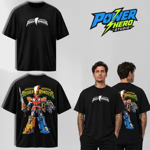 Vintage Mighty Morphin Megazord Robot, Power Rangers Heavy Cotton T-Shirt – Retro 90s TV Series, Movie & Game Superhero Graphic Tee, Classic Comic Style Unisex Top For Fans & Collectors