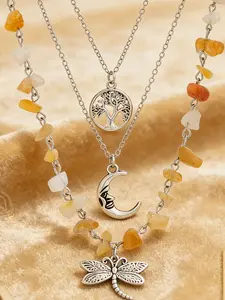 Vintage Star Moon Sun Pendant Necklace Set, Bohemian Asymmetric Stone Beaded Chain, Boho Style Necklace, Women's Daily & Vacation Jewelry Gift