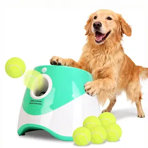 Dog Ball Thrower Launcher, Automatic Ball Launcher with 6 Tennis Balls for Small Medium Dogs, 3 Adjustable Distance Settings, Rechargeable Dog Toy Mental Stimulation Training Game for Energetic Dogs