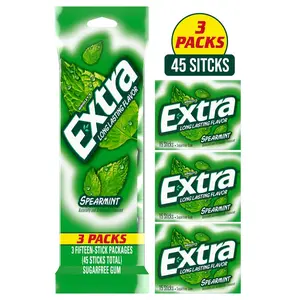 EXTRA Spearmint Sugar Free Chewing Gum, 3 Packs of 15 Pieces (45 Total Pieces)