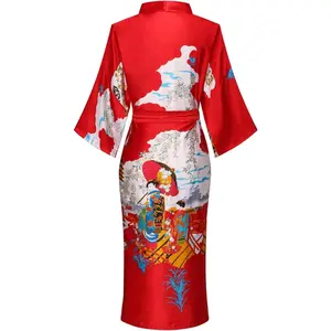 Women's Loose-Fitting Floral Print Silk Long Kimono Robe - Wrapped Belted Lightweight Easy-On-Skin Bedtime Bathrobes & Dressing Gowns for Sleepwear Loungewear, Black, Floral Print Robe