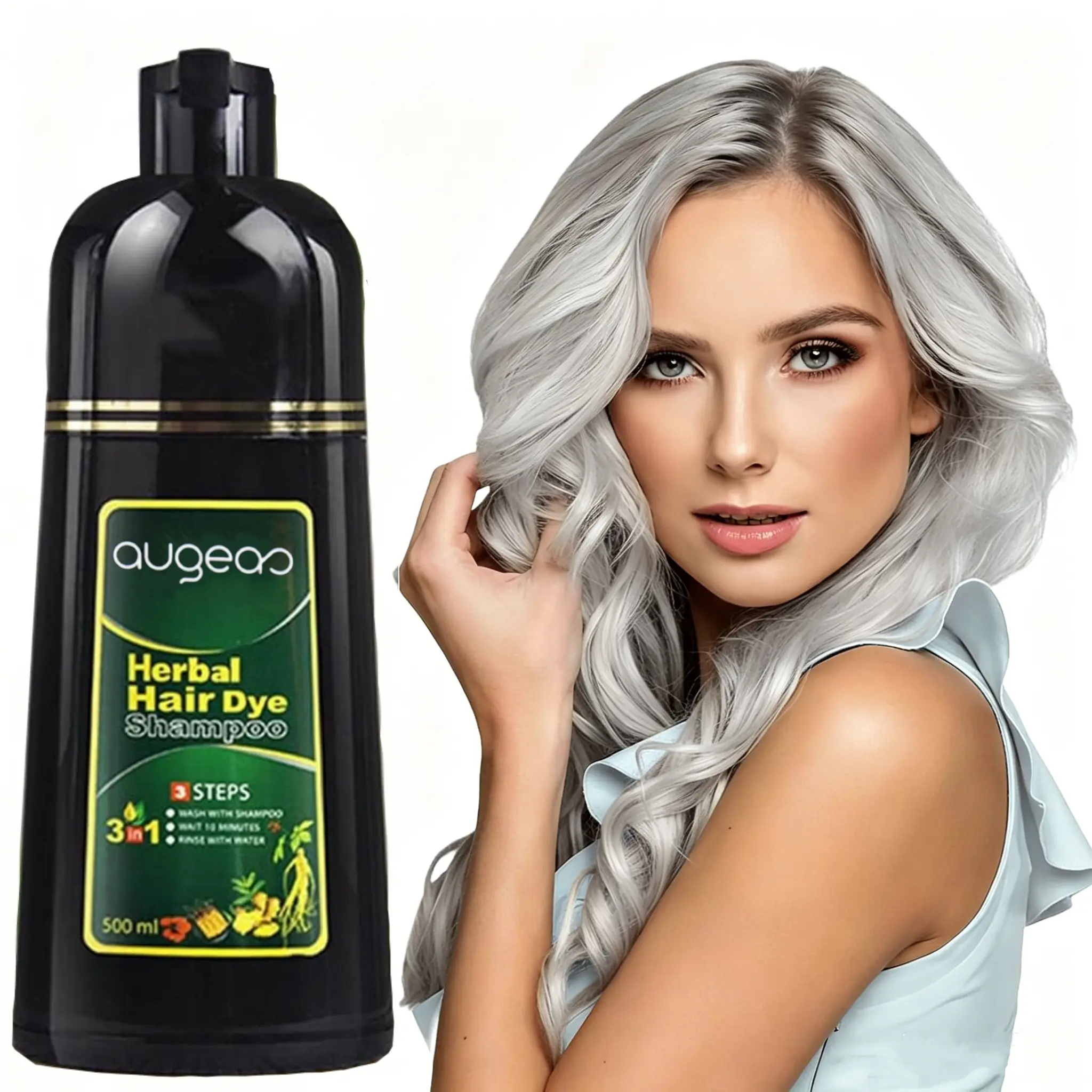 3-in-1 Magical Silvery Gray Herbal Shampoo 16.91oz| Quick Gray Coverage, Long-Lasting And Fade-Resistant, Creates Glossy, Voluminous, And Smooth Hair in Minutes,Salon-Grade Home Hair Dye for Men And Women