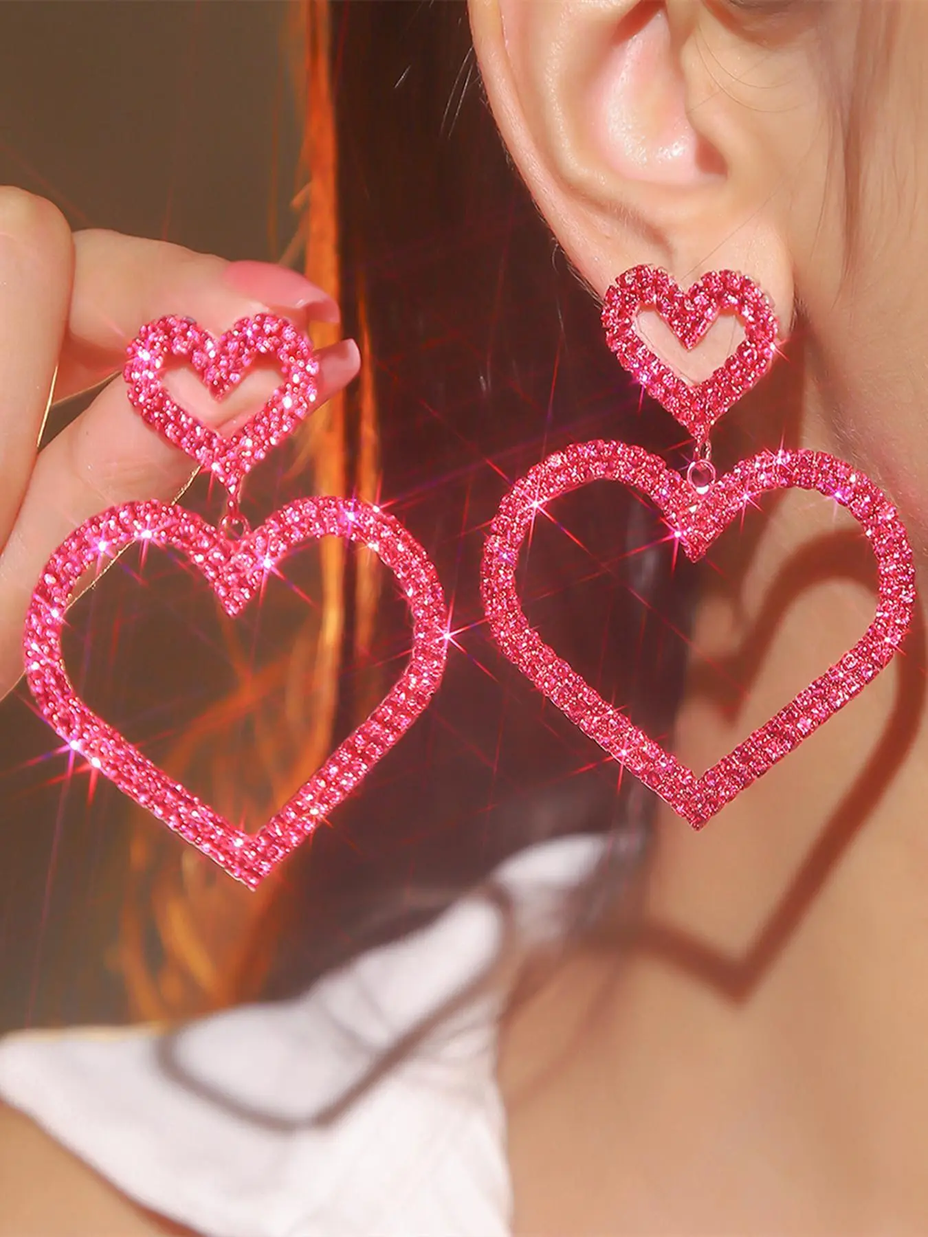 Rhinestone Heart Shaped Dangle Earrings, Dangling Earrings, High Quality Earrings, Fashionable Jewelry for Women for Party, Daily Clothing Decor, Trendy All-match & Exquisite Jewelry for Birthday Gift, Jewelry Gifts, Trendy Fashionable Accessories