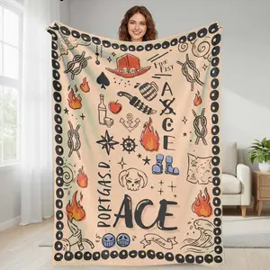 Fire Fist Pirate Inspired Flannel Blanket  Nautical Ink Tattoo Art Print with Flames and Anchor Elements  Soft Cozy Plush Lightweight Throw for Bedroom  Sofa  Office  Travel  Camping  Gifts  Home Decor