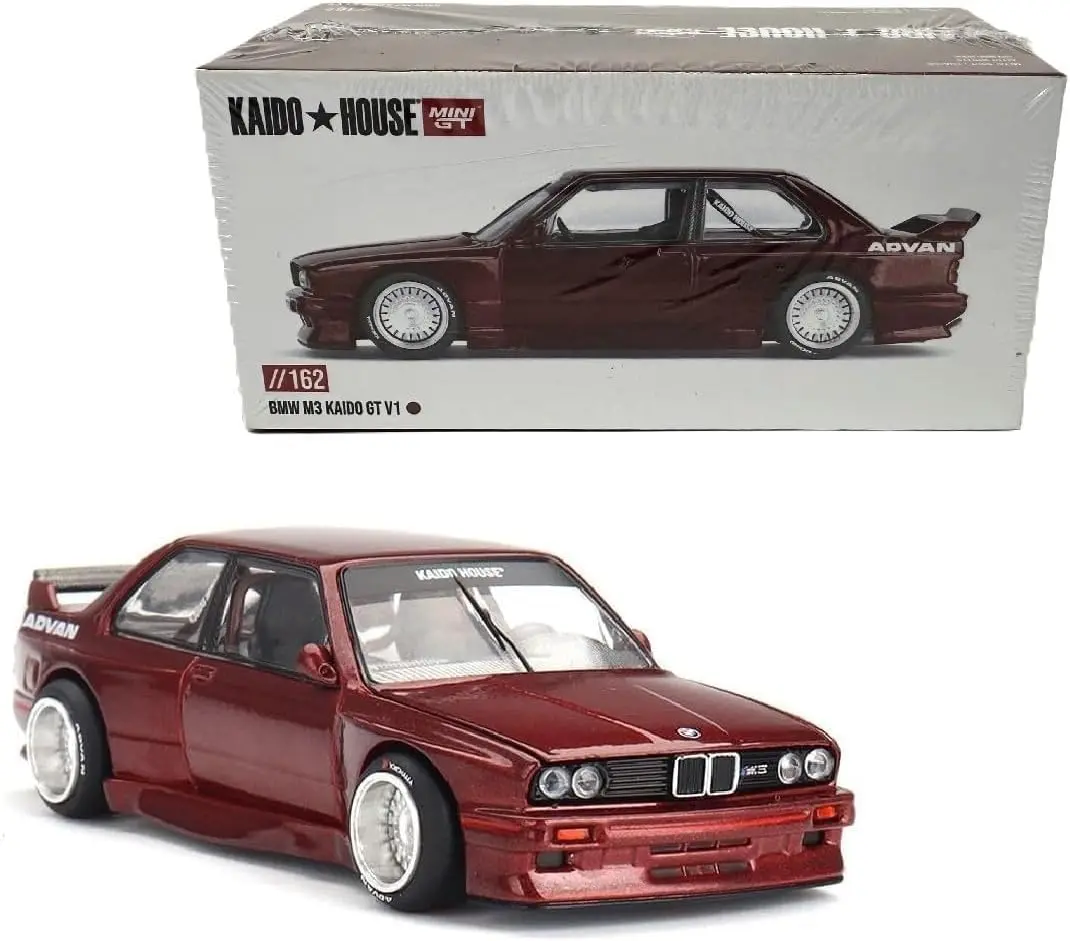 KAIDO HOUSE MINI GT 1:64 Red Advan BMW M3 E30 Sealed Model Toy Vehicle, KHMG162 Collectible for Toys & Hobbies Enthusiasts