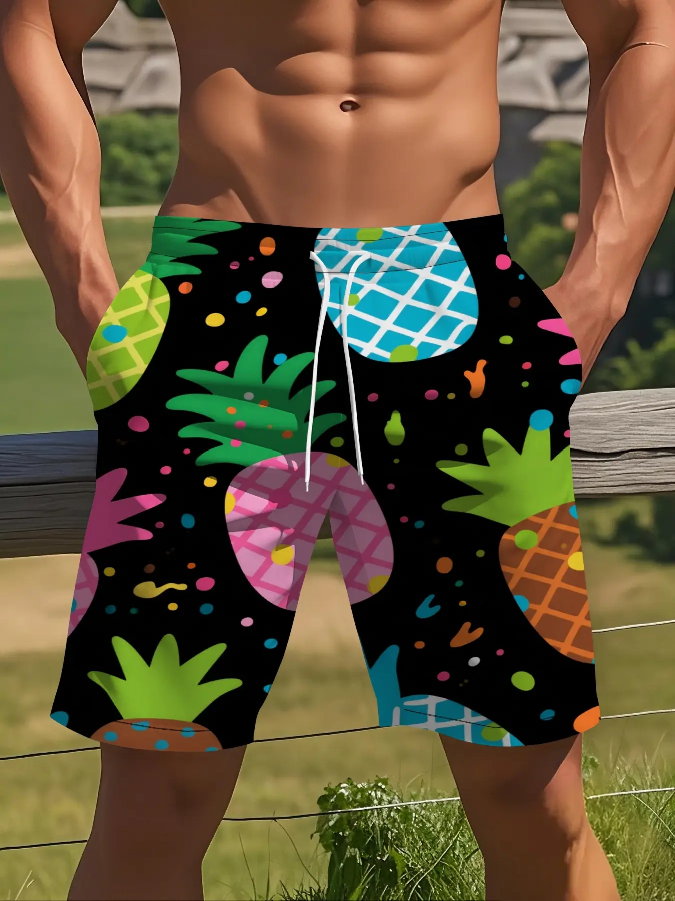 Machine Washable Summer Swimwear in Vibrant Colors, Tropical Leaf & Pineapple Patterns, Ideal for Hiking & Beachwear, Regular Fit Swim Shorts for Men, Printed Swim Trunks, Dissolvable Swimming Shorts, Mens Swim Shorts with Liner Brief