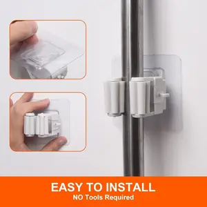 4-Pack Mop and Broom Holder Wall Mount Easy Install No Tools Required Broom Gripper Self Adhesive No Drilling for Home Garden Garage Storage