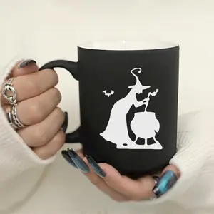 Halloween Themed Ceramic Mug, 1 Count Witch Pattern Coffee Mug, Stylish Coffee Mugs, Creative Holiday Gift for Friends, Drinking Cup for Home Office Use
