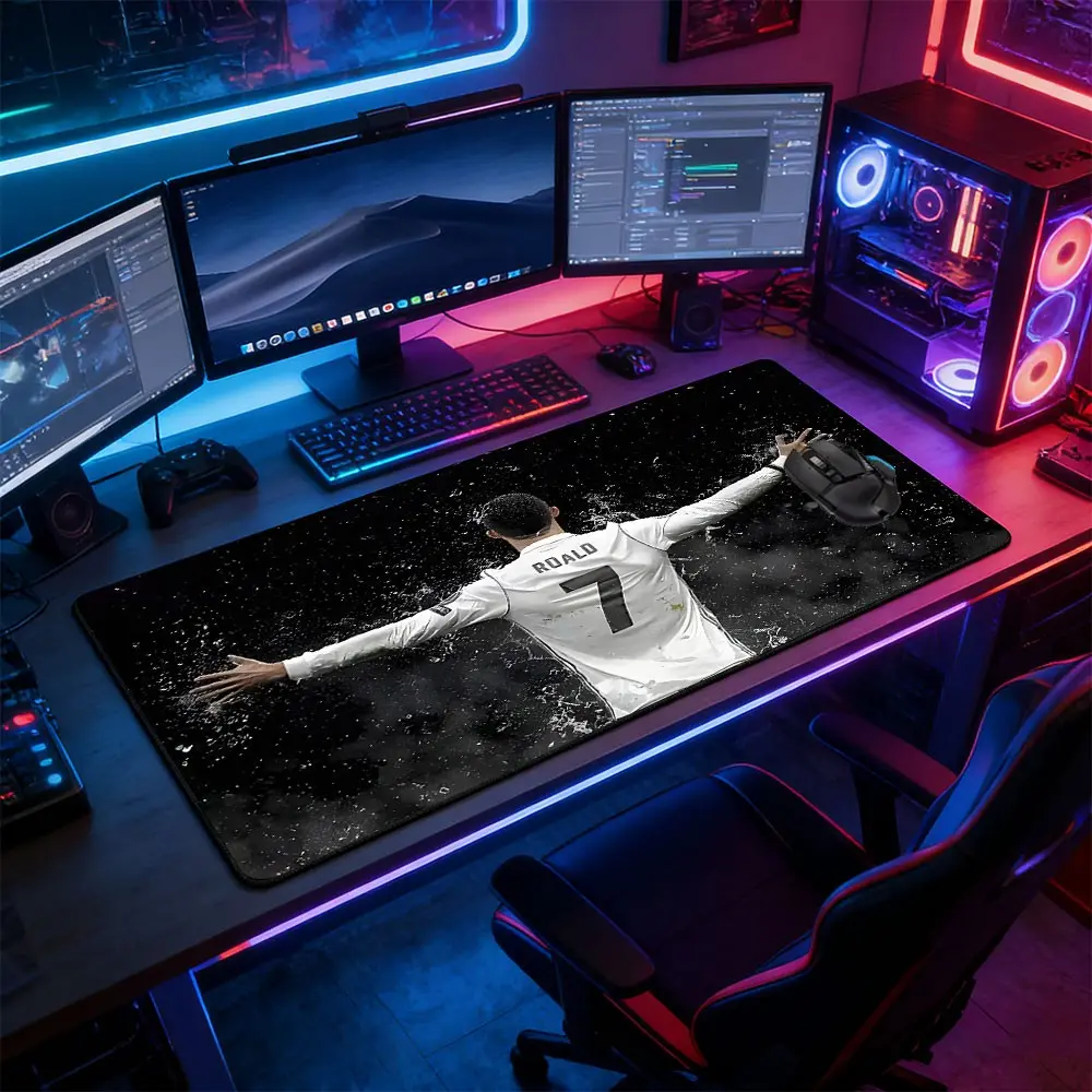Soccer Star Celebration Large Gaming Mouse Pad, Universal Mouse Pad, Non-Slip Rubber Base Stitched Lock Edge, Sports Ink Artistic Design, Durable Computer Accessory for Home Office & Gaming Setup, Ideal Gift for Gamers & Football Soccer Fans Boys