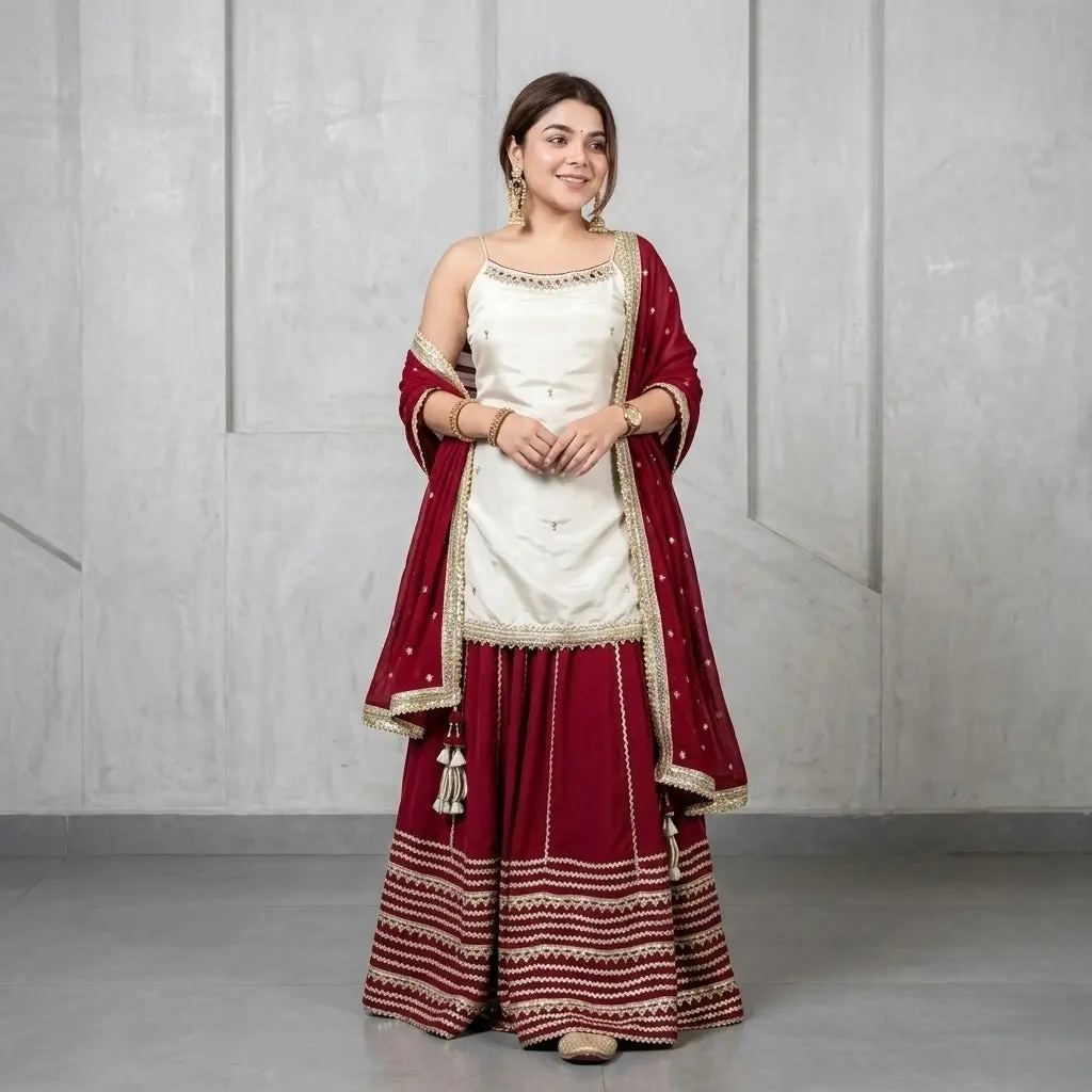 Real mirror & Embroidered Lehenga Kurti Set