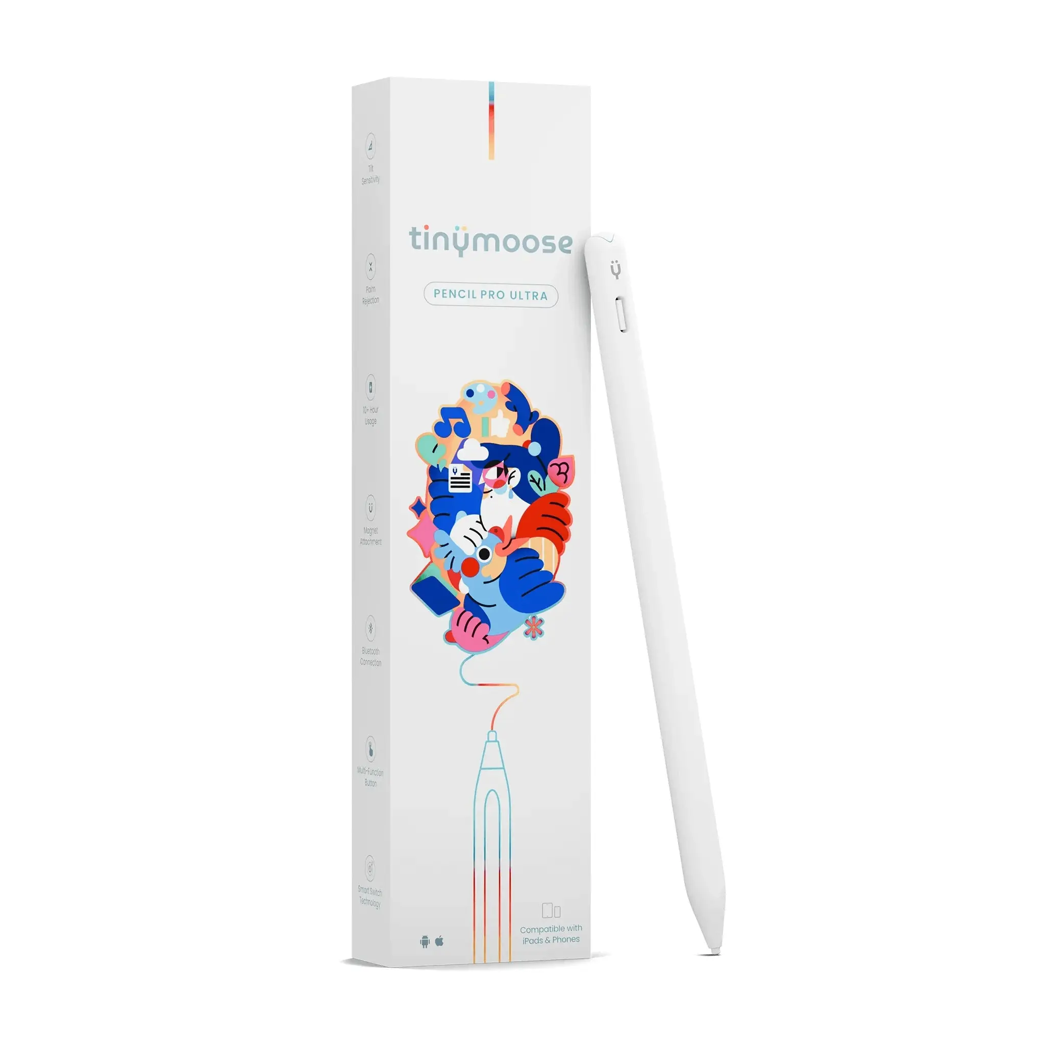 Tinymoose Pencil Pro Ultra Stylus Pen for iPad, Tablet & Smartphone Accessories, with Smart Switch Technology, Bluetooth Function - Alpine White