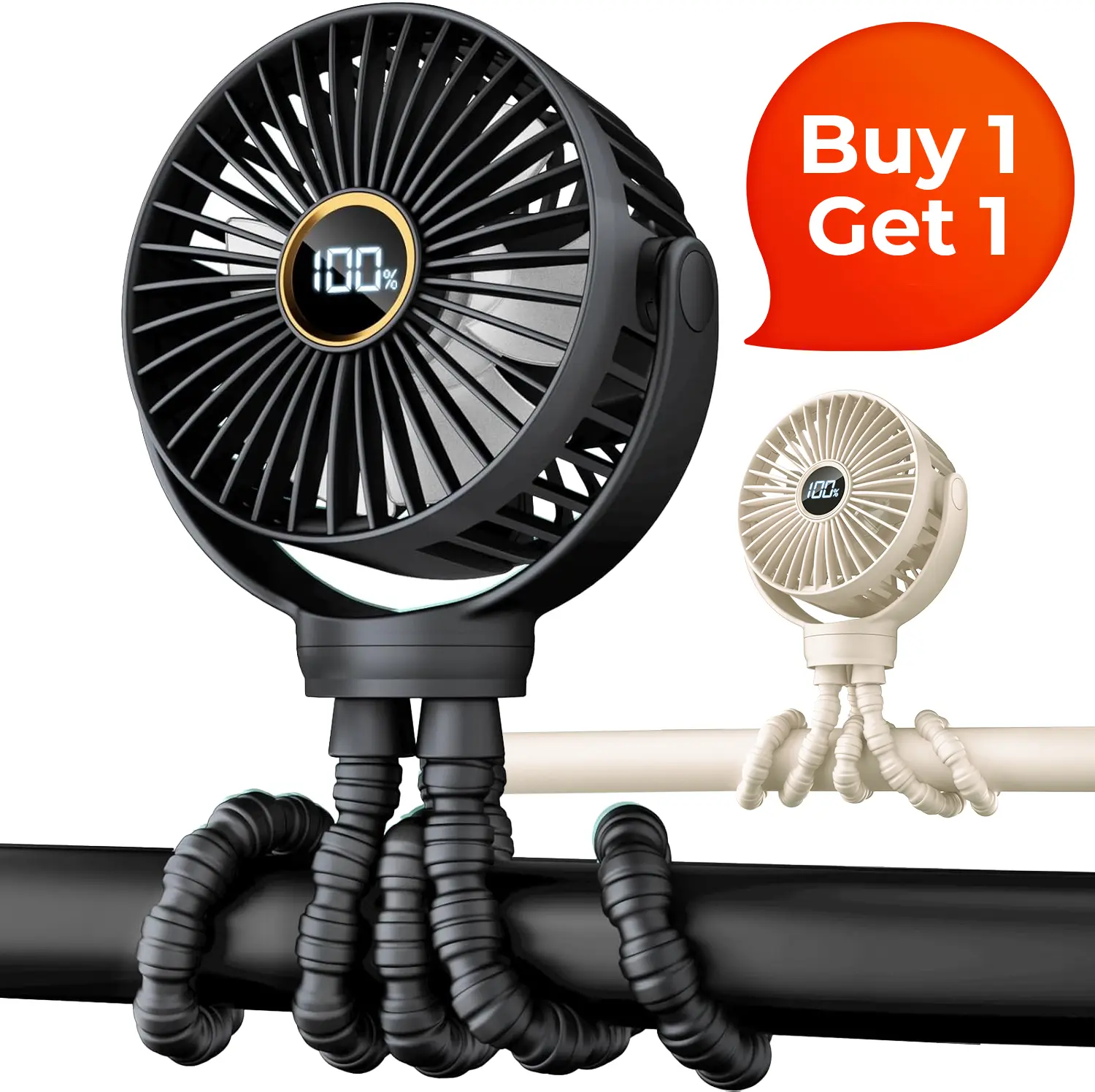 [Frsara] 2026 upgrade Led Portable Stroller Mini Fan Octopus fan, Rechargeable Portable Fan, 360°Rotatable, 3-Speed, Stroller Fan, Flexible Tripod for Treadmill, Golf Cart, Bike, car, Ideal for Beach, Camping, Outdoor