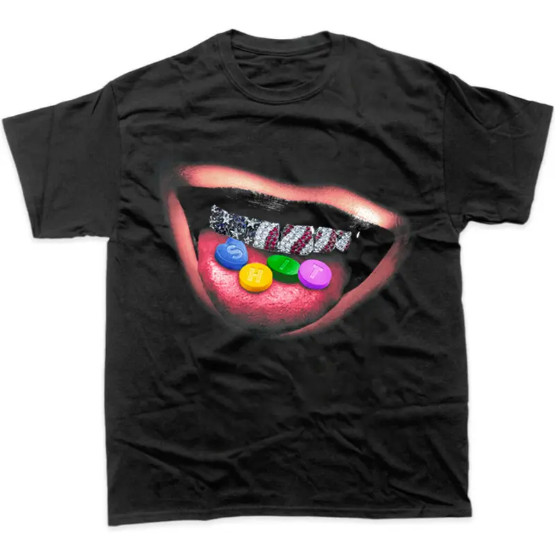 Skittles Mouth Candy Aesthetic Graphic T-Shirt, Skittles Candy Pop Art Style, Grillz Shirt, Funny Colorful Lips Design, Y2K Streetwear Aesthetic Tee, Bold Graphic Fashion Gift, Unisex Cotton Crewneck T-Shirt Menswear Womenswear Streetwear Top