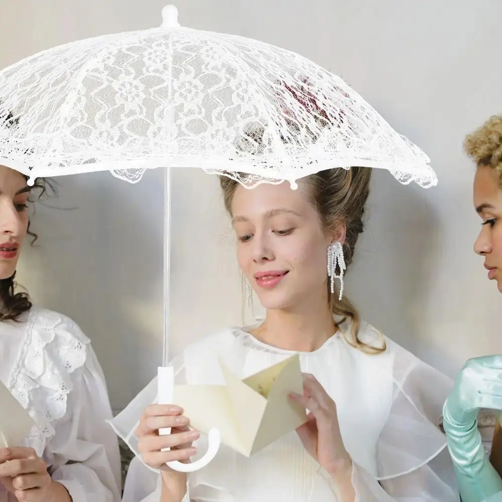 Elegant Lace Women's Lace Umbrellas Hollowed Out Lolita Wedding Decoration Props Delicate Floral Patterns Mini Bridal Umbrella