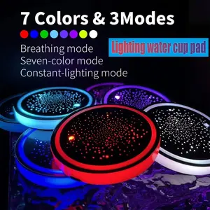 2PCS LED Cup Holder Lights for Car, Rechargeable 7 Color-Changing Light Up Cup Holder Insert Coasters, Car Accessories for Teens