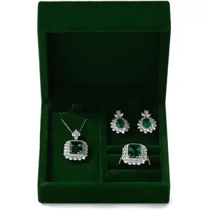 3 in 1   Set  Box Earring  Box Ring Necklace Boxes Small  Storage Boxes for Travel Birthday Mother's Day Valentine's Day Gifts (Dark Green)