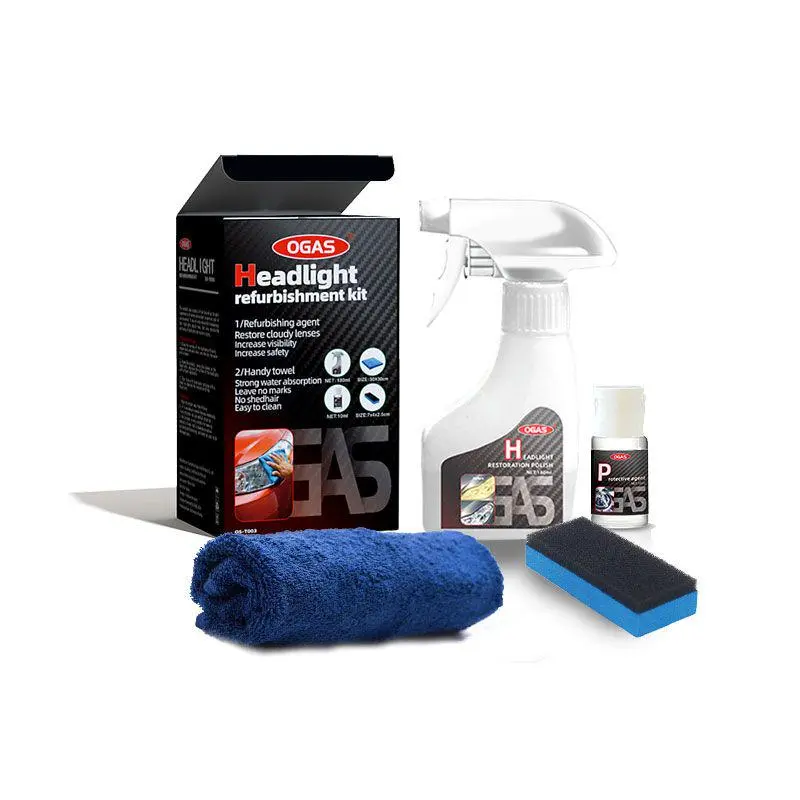 Car Headlight Restoration Kit, Headlight Cleaner & Refresher Set with Restoration Spray, No Power Tools Needed, Helps Improve Clarity of Yellowed & Oxidized Headlights, Fits Most Vehicle Models