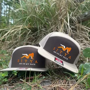 [6 Styles] Sityaaa Ass on My Face Embroidered 7 Panel Hat – Bottomland Camo Brackish White Black Snapback, Funny Adult Humor Trucker Hat, Mesh Back Flatbill Cap, Unisex Hat, Gift for Parties & Casual Wear