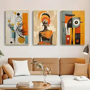 3pcs Frameless Artistic Abstract Design Modern Abstract Art Ethnic Posters Canvas Prints African Wall Art Set Afro Bohemian Canvas Painting Decor Black Woman Art Bedroom Living Room Decor Decoration