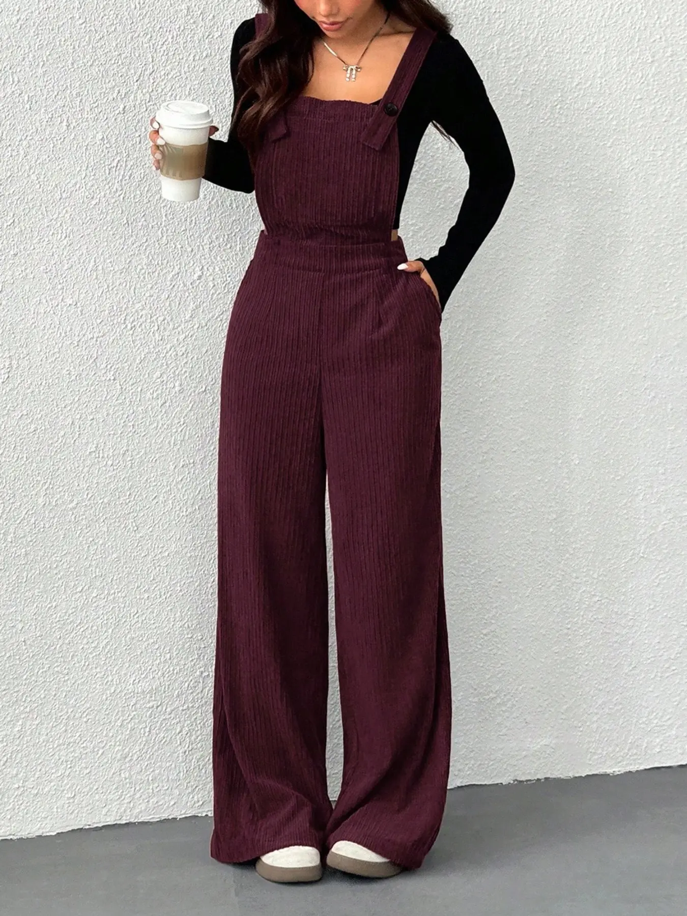 Women's Plain Minimalist Fashion Casual Stylish Jumpsuit, Daily Wear, Simple Design, Comfortable Fit, Perfect for Everyday Use, Casual Overalls, Jumpersuit