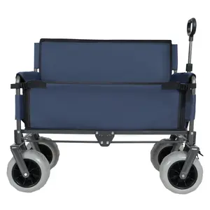 Donext 3-in-1 Folding Wagon with Bench Seat – 500lbs Capacity, 9"x4" Beach Tires for Camping & Beach, dark blue plus