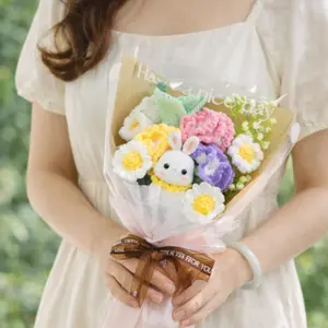 Handmade Crochet Rabbit Bouquet, Sunflower/daisy Flower Arrangement, Cute Bunny Plush Toy, Gift Decoration, Birthday, Valentine's Day, Mother's Day, Easter, Decorative