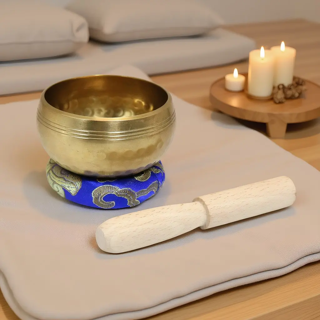 A 3.8 inch Singing Bowl， Gong Bowl, Percussion Instrument, Nepalese-style brass, hand-forged, with a bright and ethereal tone, ideal for yoga, meditation, and mood adjustment. Includes a mallet and washer