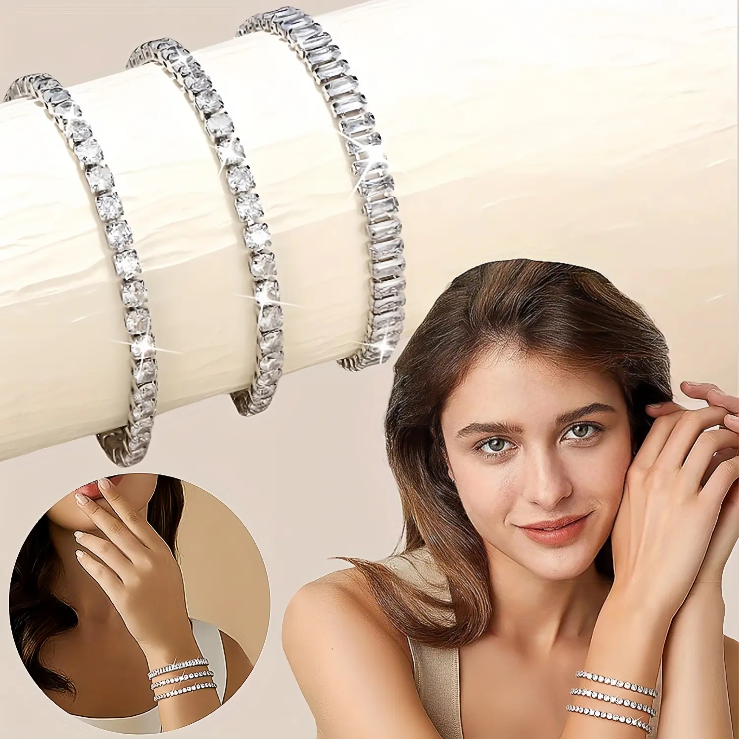 3-Piece Tennis Bracelets for Women, Classic Cubic Zirconia Jewelry Set, Elegant Stackable Silver-Tone Design, Adjustable 5.5-10.5 in