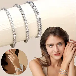 Christmas Gift 3PCS Tennis Silver Bracelets for Women Adjustable Stackable Design with Cubic Zirconia Diamonds Sparkling Versatile Accessories Perfect for Daily Wear Vacation Outfits & Special Occasions Weddings Parties Anniversaries