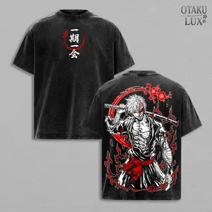 Ichigo Kurosaki Bankai T-shirt - Bleach Anime Vintage Washed Oversized Graphic Tee, Shinigami Streetwear Heavyweight Cotton Unisex Top, Bleach Merch, Retro Japanese Manga Outfit for True Fans, Anime Lover.