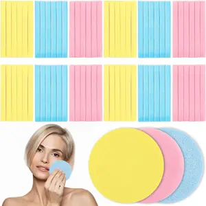 120 Pieces Facial Sponge Compressed,Round Face Cleansing Sponge,Makeup Removal Sponge Pad for Exfoliating Wash,Spa,Mask(Yellow,Pink,Blue)
