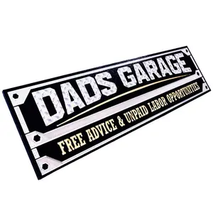 Dad’s Garage 8.75" Jumbo Magnet Strong Hold 3D Print Diamond-Plate Style Perfect Gift for Dad's Garage Shop & Man Cave Decore novelty fridge with Industrial Bolt Accents and Humorous Tagline