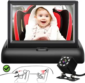 Car Mirror, 4.3'' HD Night Vision Function Car Mirror Display, Safety Car Seat Mirror Camera Monitored Mirror with Wide Crystal Clear View, Aimed at Baby, Easily Observe the Baby’s Move