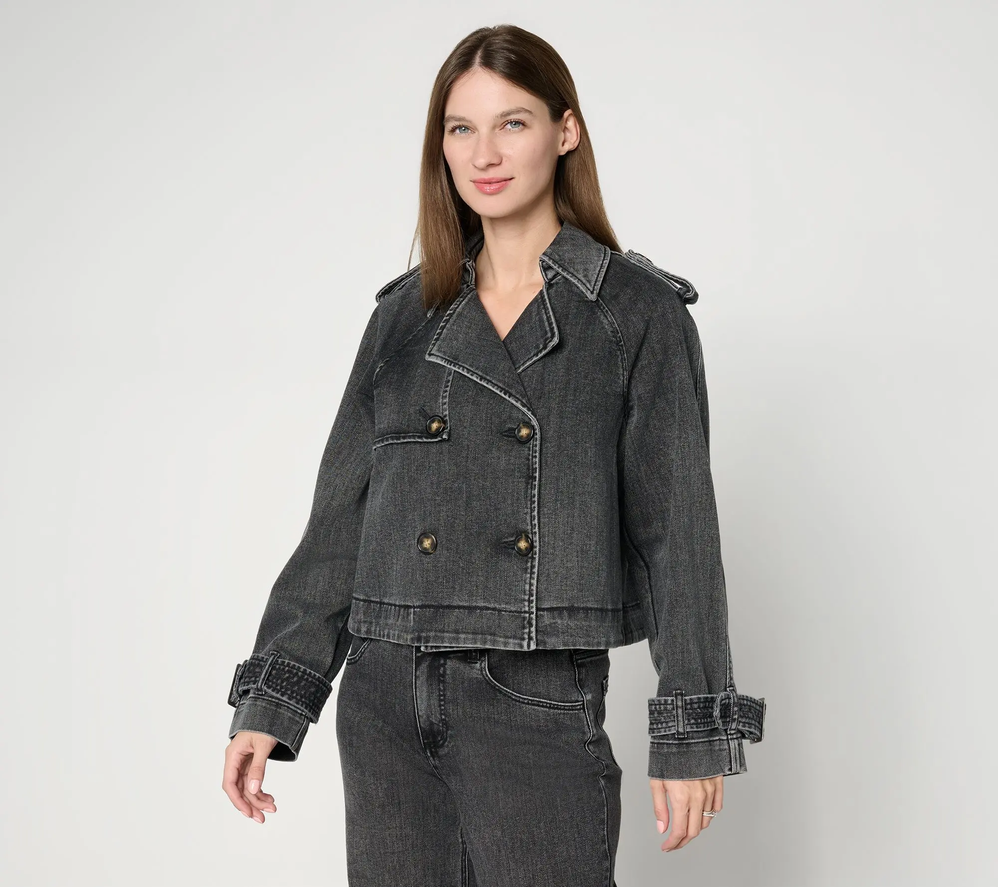 Carla Rockmore Collection Cropped Denim Trench Jacket