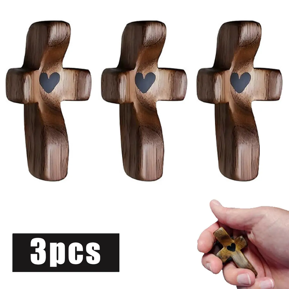 3/10/20 Pack Pocket Prayer Crosses Wooden Holding Cross  with Heart , Comfort Cross for Prayer, Christian Gifts for Men Women, Church Baptism Easter Religious Favors