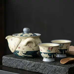 Aquarius-shaped Ceramic Teapot with Caramel Glaze Handcrafted Jianzhan Tea Cup Traditional Porcelain Filter Teapot Set