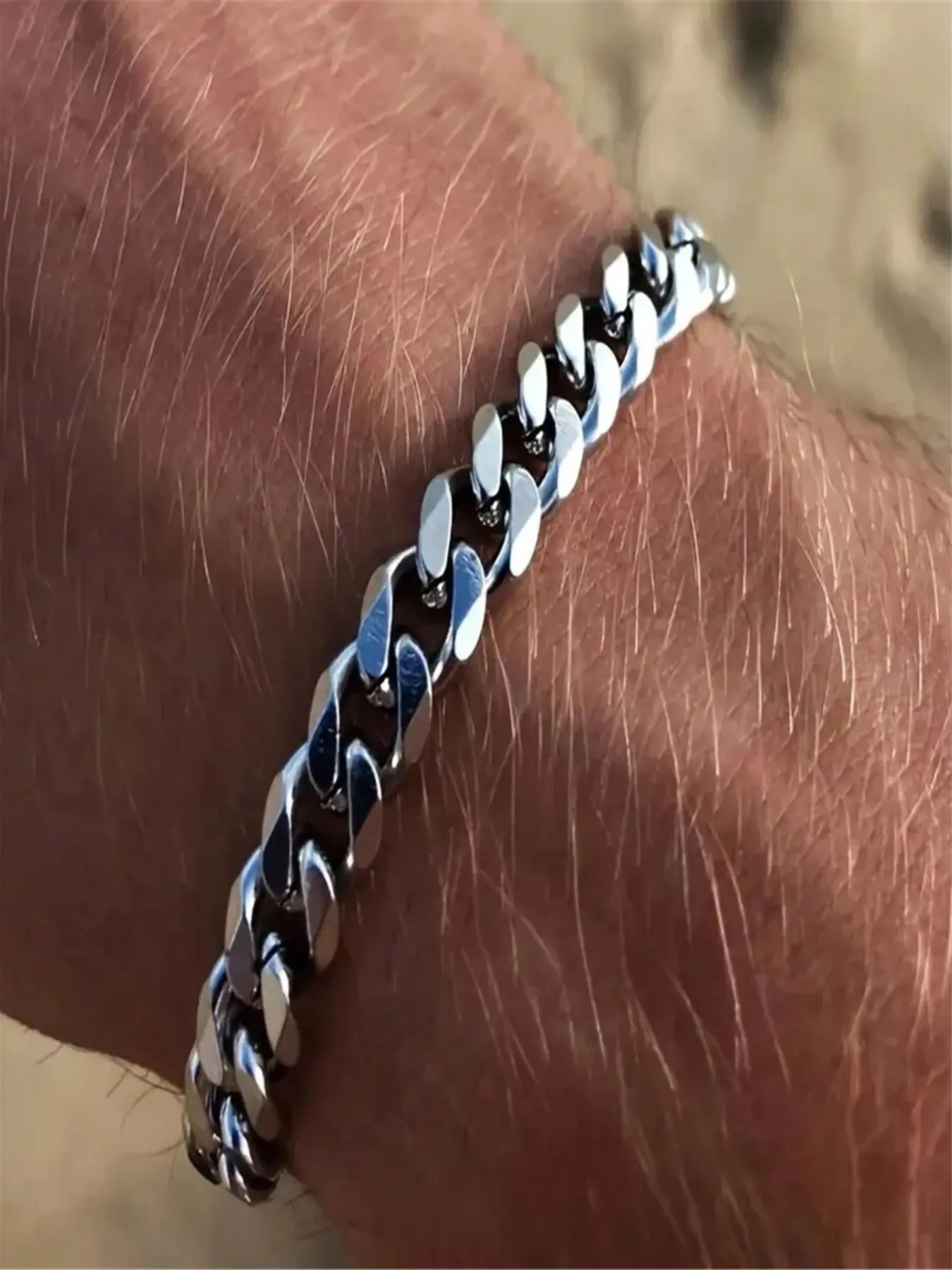 Men's Simple Plain Cuban Link Bracelet, Hot Fashion Stainless Steel Chain Matching Bracelet for Men, Trendy All-match & Exquisite Vintage Jewelry for Birthday Gift, Trendy Bangle, Stainless Steel Bangles