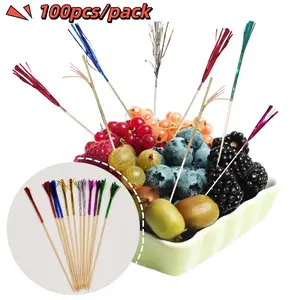 100pcs Long Wooden Fruit Picks, Colorful Firecracker Design, Perfect for Dessert Platters, Ideal Party Decorations, Durable & Stylish